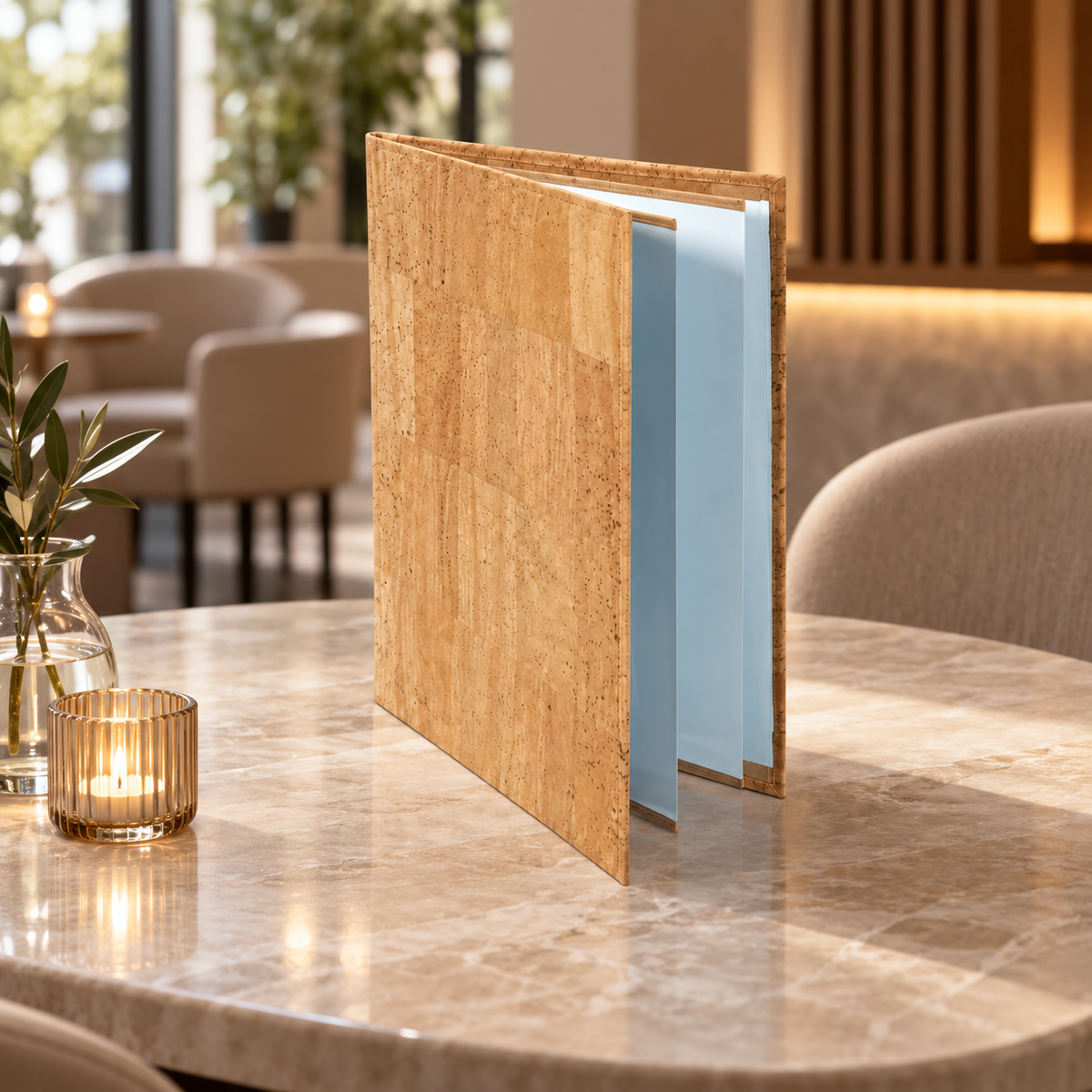 Cork Menu Cover Ref. 8881 — café and hospitality setting