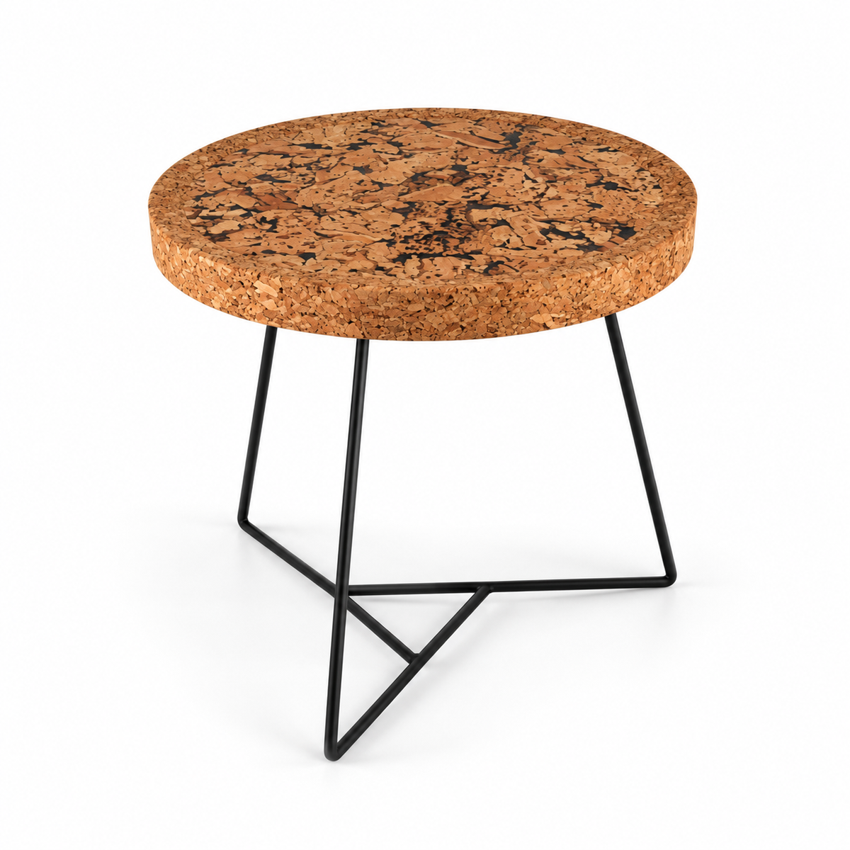 Cork & Metal Side Table, Ø440 × H440 mm, isolated on white background