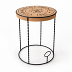 Cork & Metal Table, angled studio view showing round cork top and open black metal frame