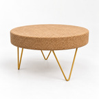 Cork & Metal Zig Zag Coffee Table, angled studio view showing round cork top and gold-tone zig-zag metal legs