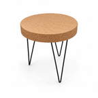 Cork & Metal Zig Zag Table, angled studio view showing round cork top and black metal zig-zag legs