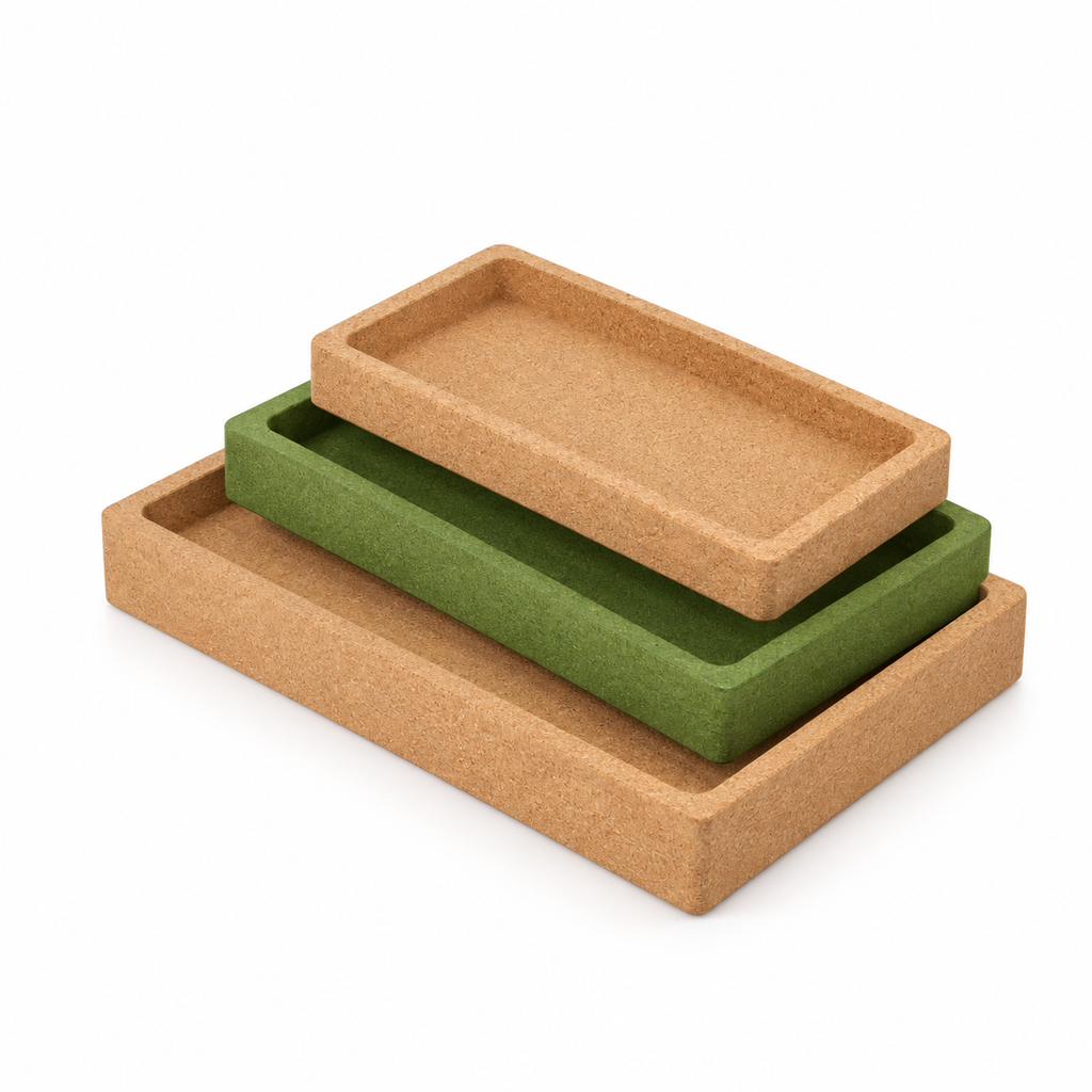 Cork Nesting Desk Tray Set A, 3 pieces, angled view