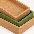 Cork Nesting Desk Tray Set A, cork texture and green accent detail