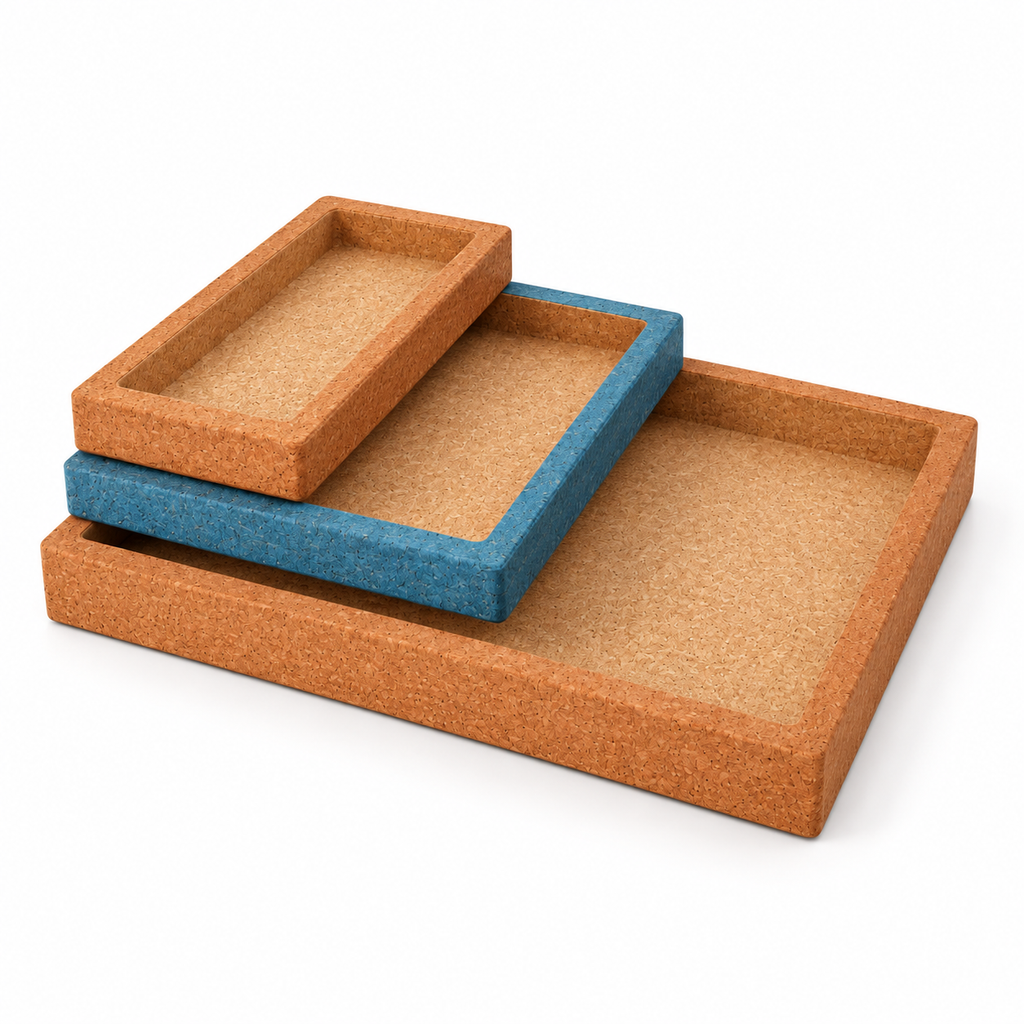 Cork Nesting Desk Tray Set B, 3 pieces, angled view