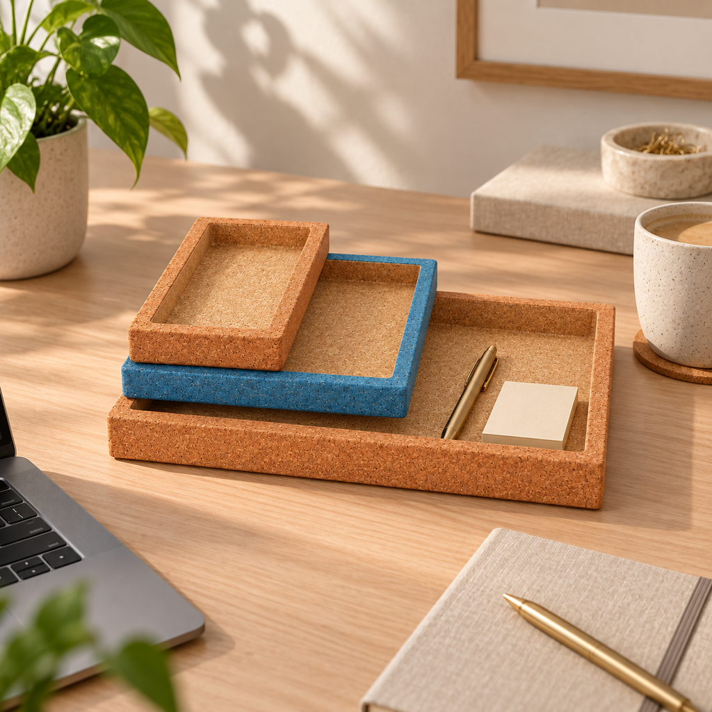 Cork Nesting Desk Tray Set B in a premium home office