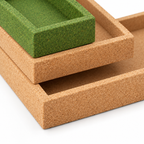 Cork Nesting Desk Tray Set C, natural cork texture and green accent detail