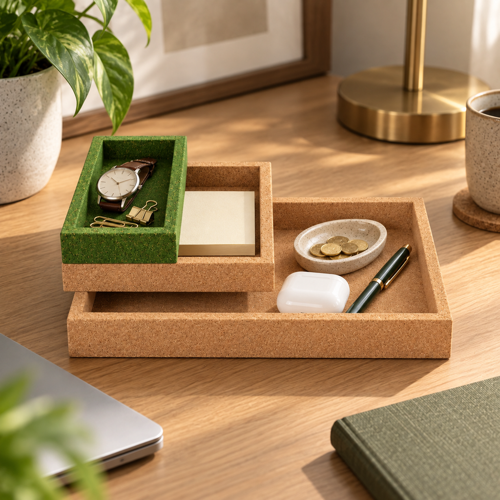 Cork Nesting Desk Tray Set C in a real workspace