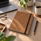 Cork Notebook with Elastic Closure | Brown Finish — notebook on an office desk