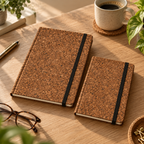 Cork Notebook with Elastic Closure | Brown Finish — A5 and A6 in a warm lifestyle setting