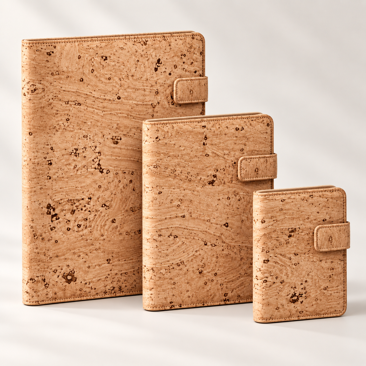 Natural Cork Portfolio in A4, A5 and A6 — angled view