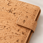 Natural cork grain and stitched closure detail on Cork Portfolio