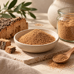 Cork Powder in a premium natural-material lifestyle setting