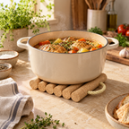 Cork Raft Trivet supporting a hot casserole in a kitchen setting