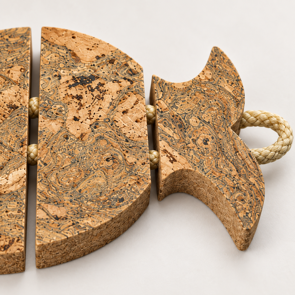 Close-up of Cork Sea Bass Trivet texture and rope detail