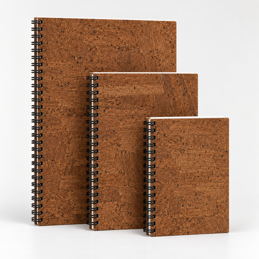 Cork Spiral Notebook | Brown Finish — A4, A5 and A6 hero view