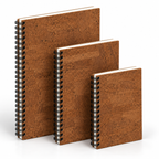Cork Spiral Notebook | Brown Finish — A4, A5 and A6 angled view