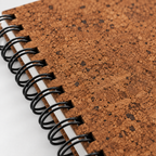 Cork Spiral Notebook | Brown Finish — macro detail of brown cork-textured cover and metal spiral binding