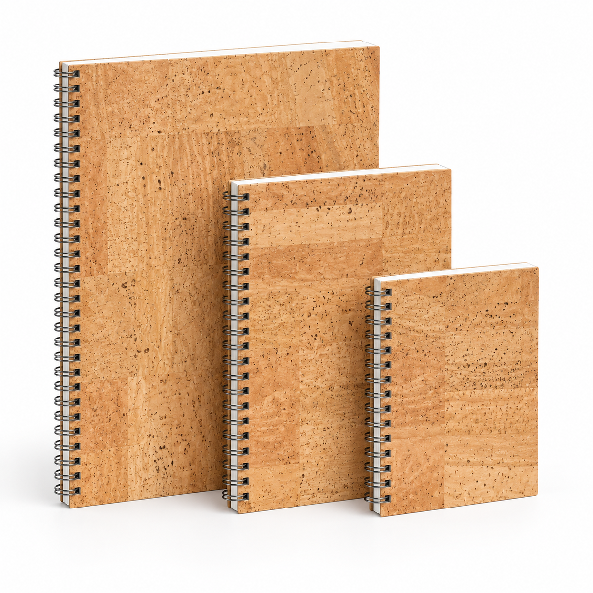 Cork Spiral Notebook | Natural Finish — A4, A5 and A6 hero view