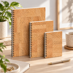 Cork Spiral Notebook | Natural Finish — A4, A5 and A6 in a warm lifestyle setting
