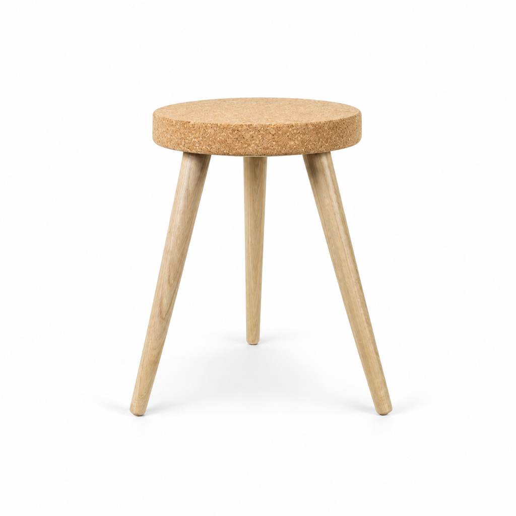 Cork Stool with 3 Wooden Legs, Ø290 × H430 mm, isolated on white background