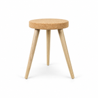 Cork Stool with 3 Wooden Legs, Ø290 × H430 mm, isolated on white background