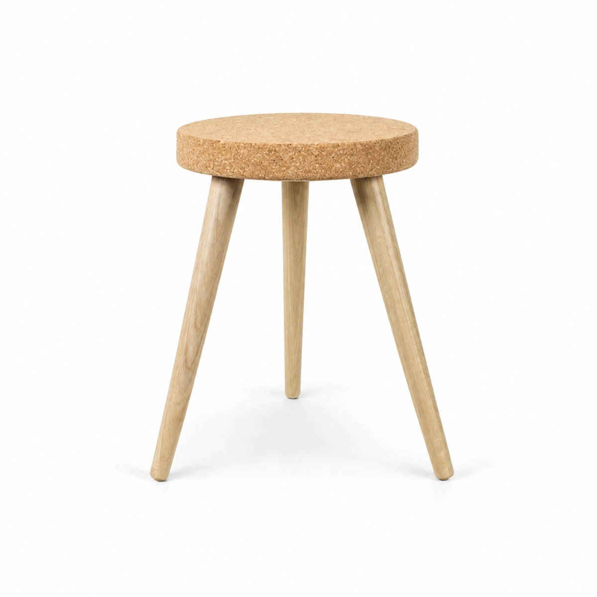 Cork Stool with 3 Wooden Legs, Ø290 × H430 mm, isolated on white background