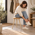 Cork Stool with 3 Wooden Legs used as practical seating in a bright entryway