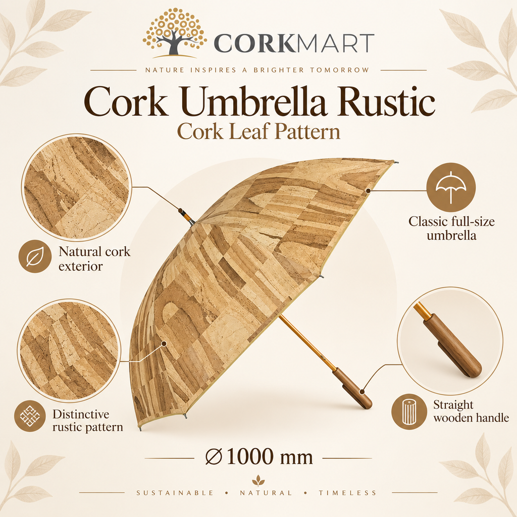 Cork Umbrella Rustic infographic with Ø1000 mm diameter and features