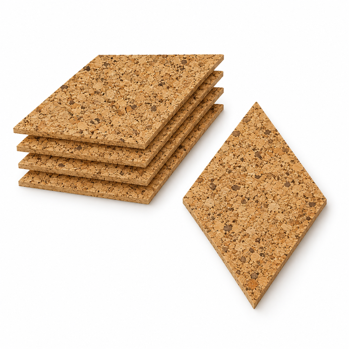 Cork Wall Tiles Diamond Country, set of 6, self-adhesive, isolated on white background