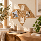 Diamond Country cork wall tiles arranged decoratively in a warm modern workspace