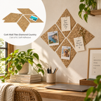 Diamond Country cork wall tiles used as a modular memo board in a warm interior