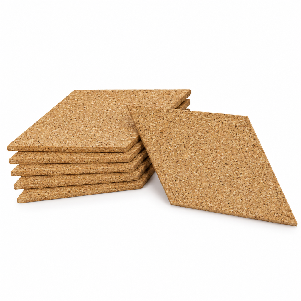 Cork Wall Tiles Diamond Natural, set of 6, self-adhesive, isolated on white background