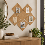 Diamond Natural cork wall tiles used as a modular memo board in a warm interior