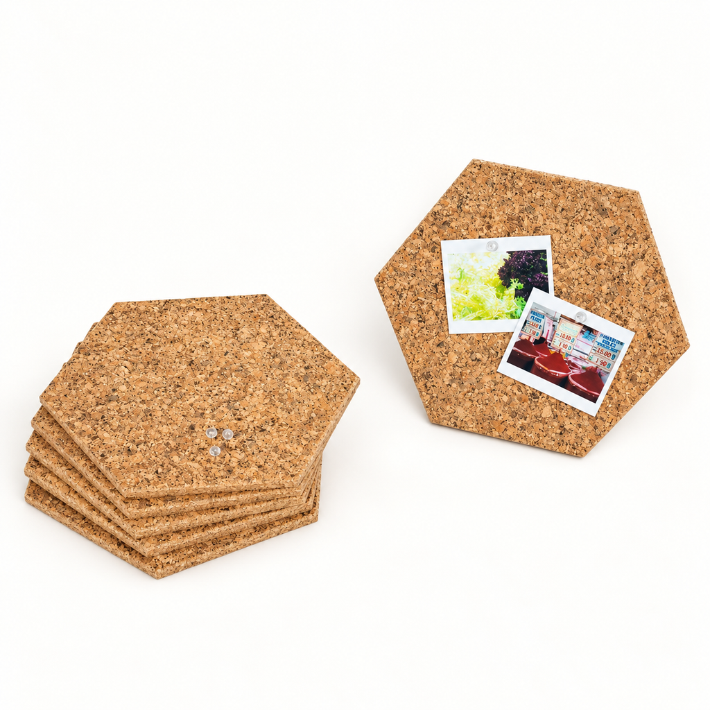 Cork Wall Tiles Hexagon Country, set of 6, self-adhesive, isolated on white background