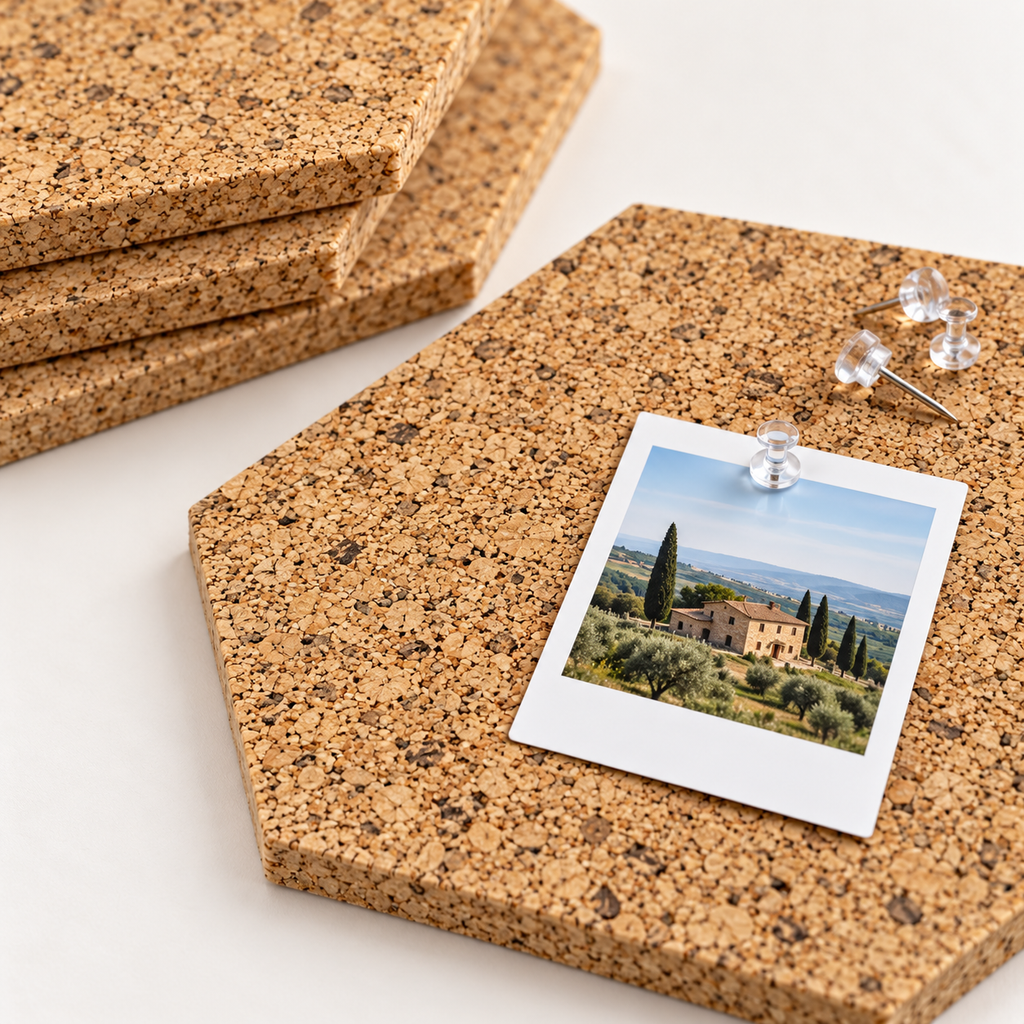 Macro detail of Hexagon Country cork texture, 7 mm thickness and push pin use