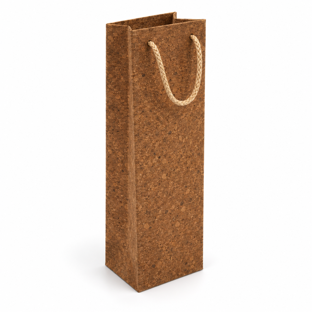 Cork Wine Bottle Gift Bag | Brown Finish — angled studio view