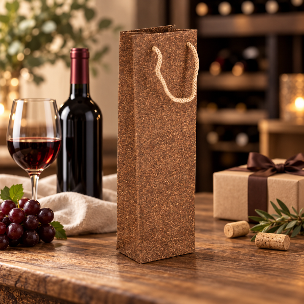 Cork Wine Bottle Gift Bag | Brown Finish — premium wine gifting lifestyle composition