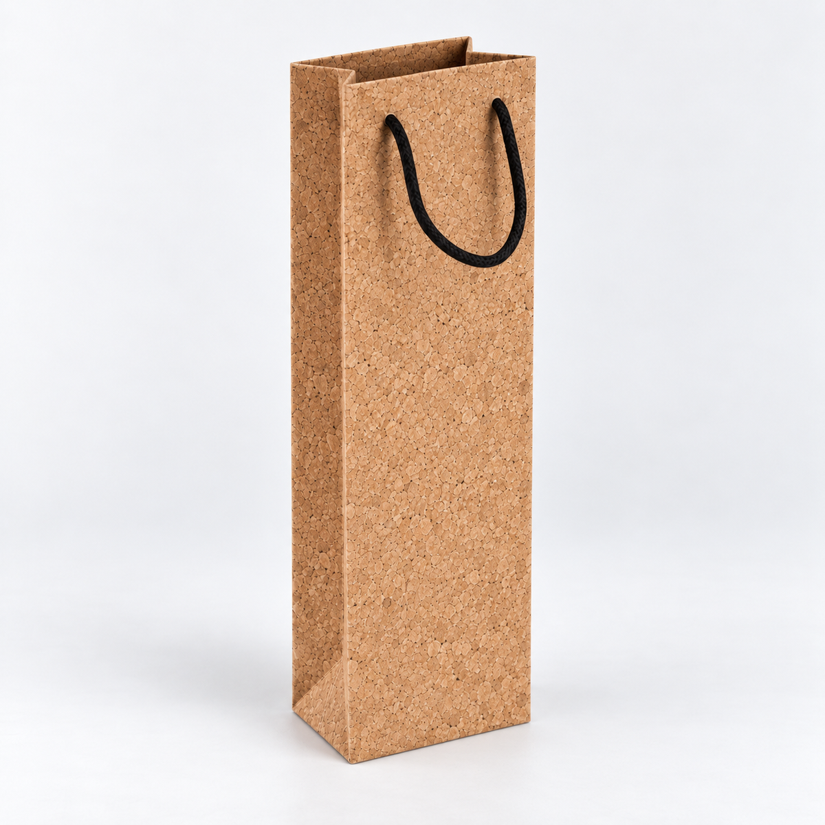Cork Wine Bottle Gift Bag | Natural Finish — angled studio view