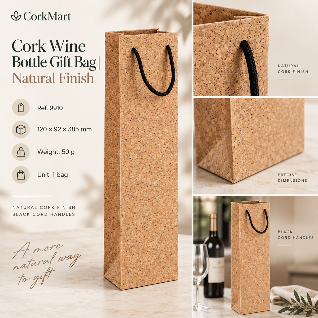 CorkMart editorial collage for Cork Wine Bottle Gift Bag | Natural Finish