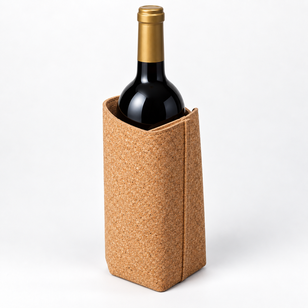 Cork Wine Bottle Sleeve | Natural Finish — angled studio view