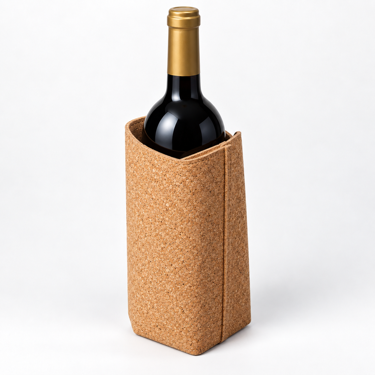 Cork Wine Bottle Sleeve | Natural Finish — angled studio view