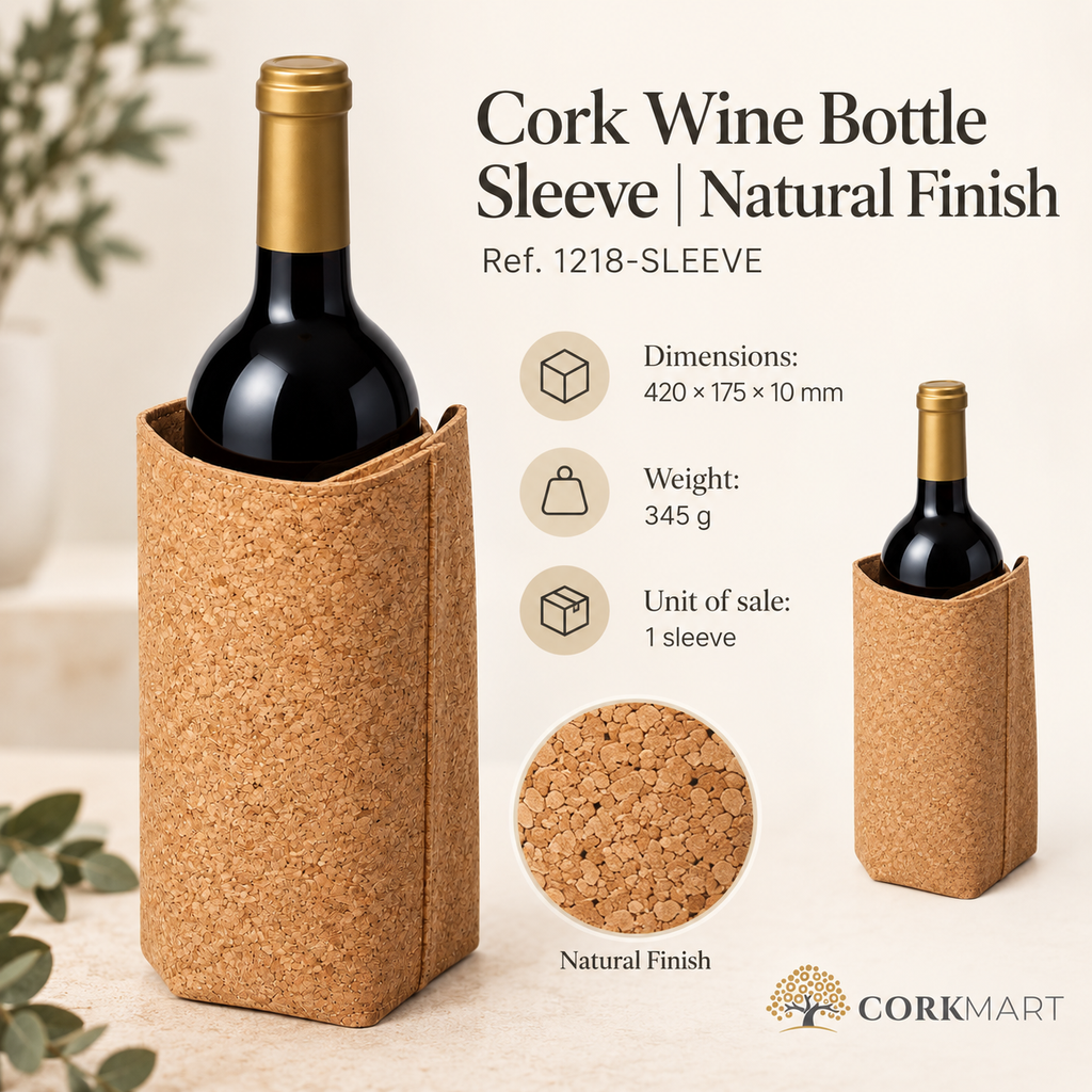 CorkMart infographic for Cork Wine Bottle Sleeve | Natural Finish