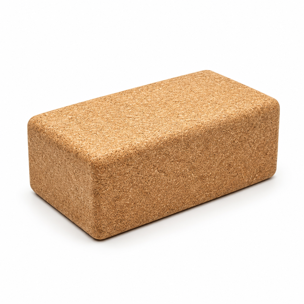 Cork yoga block 75 mm, 227 × 120 × 75 mm, natural cork on white background