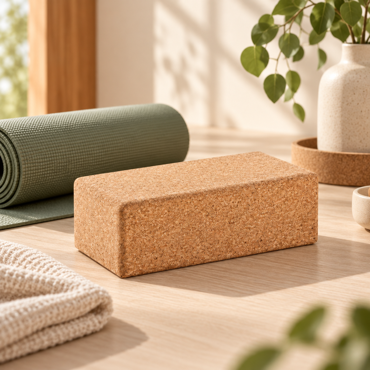 Cork Yoga Block in a premium home wellness setting