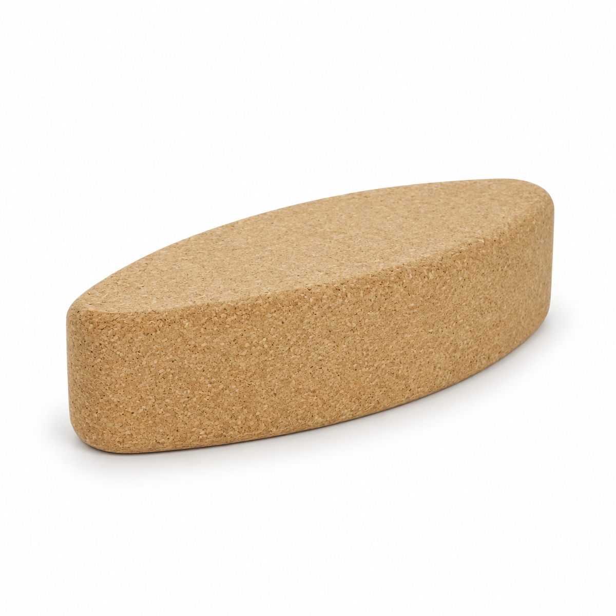 Cork Yoga Egg Block, 305 × 120 × 75 mm, natural cork on white background