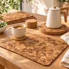 Coffee setting with Angola cork placemat, natural cork coaster and Angola round cork trivet
