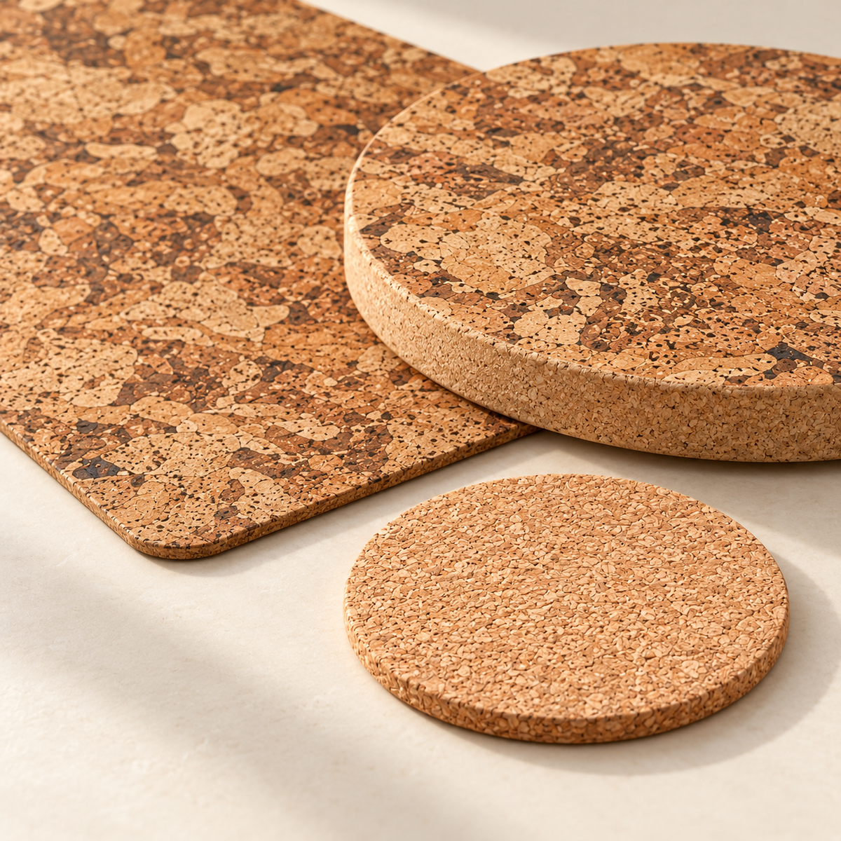 Macro texture and thickness of Angola cork mat and 20 mm round trivet