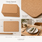 Classic Natural cork placemat set of 4 — material, dimensions and table styling