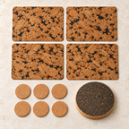 Fjord Black cork table set for four: 4 Fjord Black cork placemats, 6 round natural cork coasters and 1 dark 20 cm cork trivet