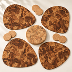 11 piece Pick Angola table set four dark rounded triangular cork placemats six natural coasters and pale speckled trivet
